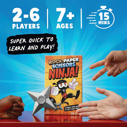 Rock Paper Scissors Ninja Card Game, Fast-Paced Battle Royale with Foam Ninja Star, Ages 7+, 2-6 Players