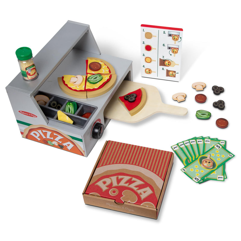 Melissa & Doug Wooden Pizza Toy Shop – Kitchen with Oven & Food Set | Role Play for Children | Age 3+ - FSC Certified