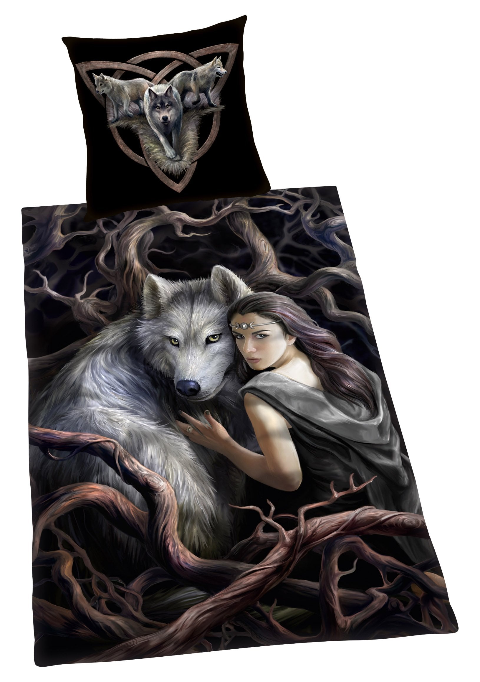 Herding ANNE STOKES Bedding Set, Reversible Motif, Duvet Cover 135 x 200 cm, Pillow Case 80 x 80 cm, Cotton/Renforcé