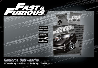 Herding FAST & FURIOUS Bedding Set, Reversible Motif, Duvet Cover 135 x 200 cm, Pillow Case 80 x 80 cm, Cotton/Renforcé
