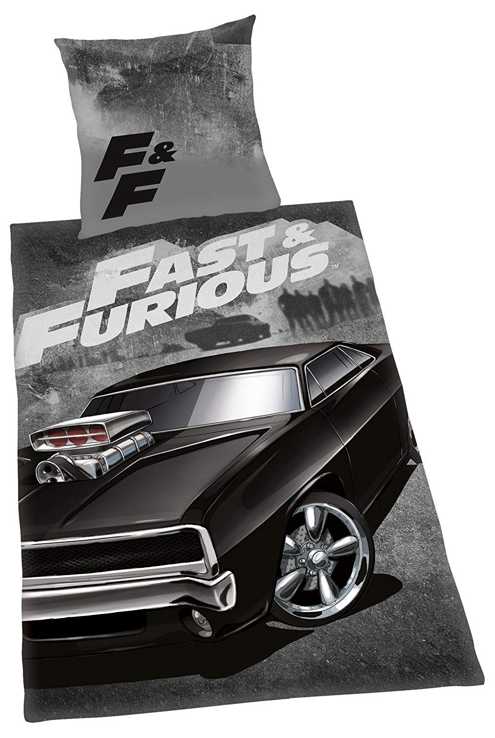 Herding FAST & FURIOUS Bedding Set, Reversible Motif, Duvet Cover 135 x 200 cm, Pillow Case 80 x 80 cm, Cotton/Renforcé