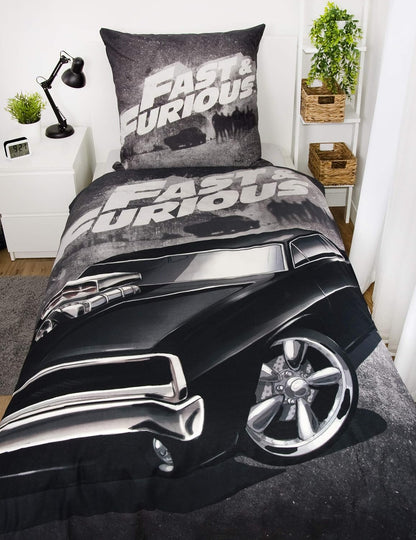 Herding FAST & FURIOUS Bedding Set, Reversible Motif, Duvet Cover 135 x 200 cm, Pillow Case 80 x 80 cm, Cotton/Renforcé