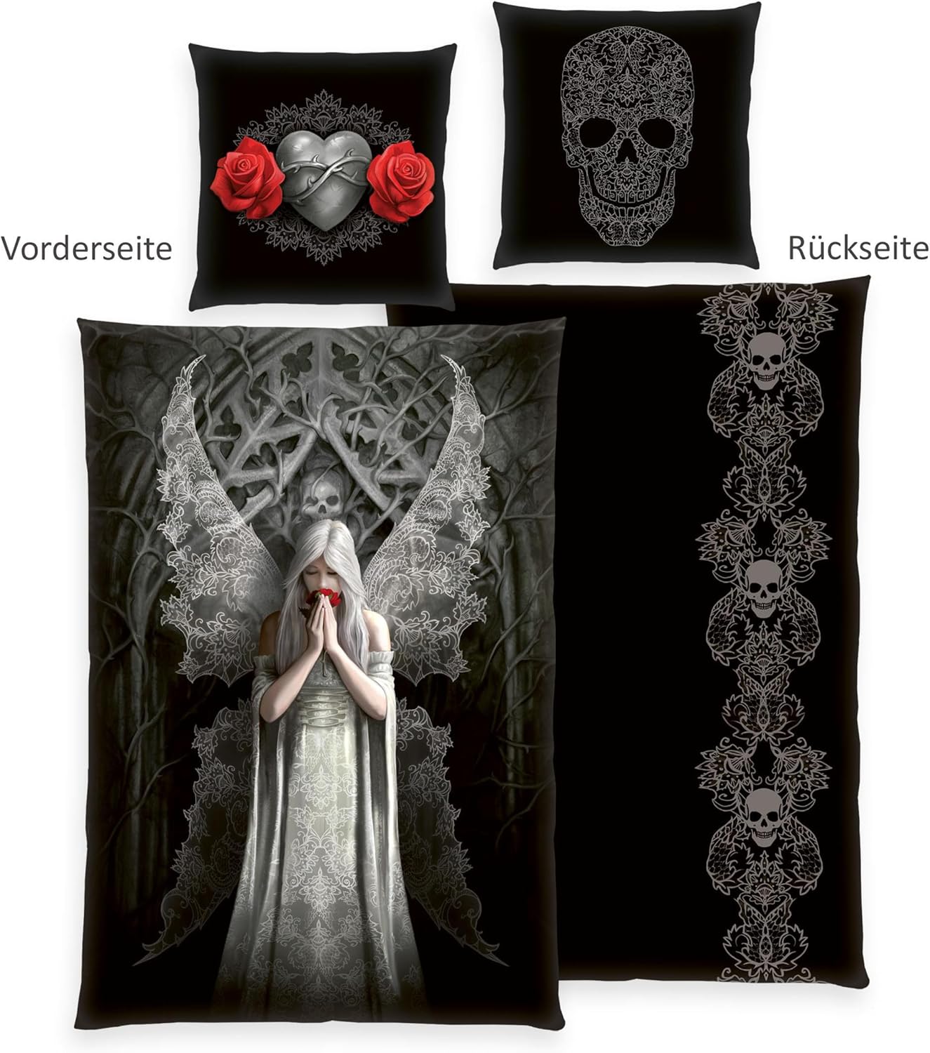 Klaus Herding GmbH Anne Stokes Bed Linen, Pillowcase Approx. 80 x 80 cm, Duvet Cover Approx. 135 x 200 cm, with Smooth Zip, 100% Cotton, Renforcé
