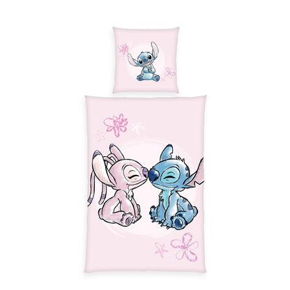 Herding, Biancheria da Letto Disney's Stitch, Federa Circa 80 x 80 cm, Copripiumino Circa 135 x 200 cm, Con Cerniera e Motivo Reversibile, 100% Cotone/Renforcé
