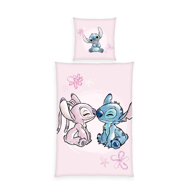 Herding, Biancheria da Letto Disney's Stitch, Federa Circa 80 x 80 cm, Copripiumino Circa 135 x 200 cm, Con Cerniera e Motivo Reversibile, 100% Cotone/Renforcé