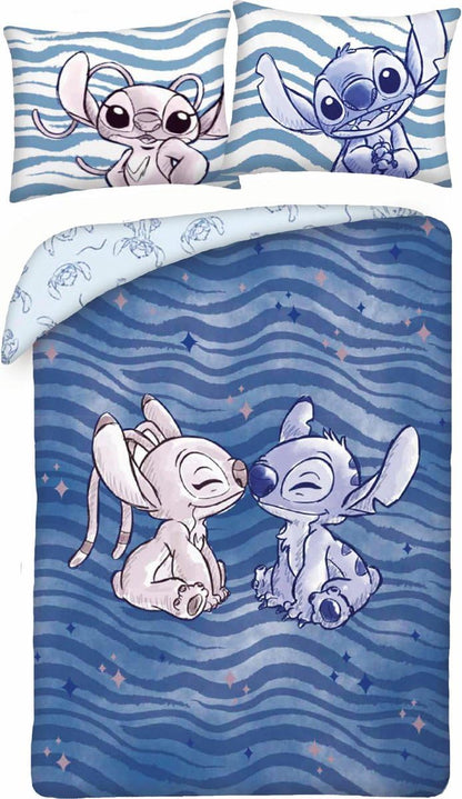 Disney Lilo and Stitch Bacia Angel Bedding Set - Reversible Duvet Cover 140 x 200 cm and Pillowcase 70 x 90 cm - Multi-Coloured - 100% Cotton