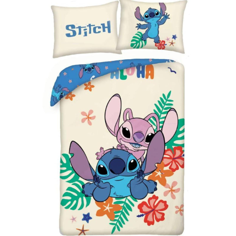 Halantex STICH and Angel Bedding Set – Lilo and Stitch – Reversible Duvet Cover 140 x 200 cm and Pillowcase 70 x 90 cm – Multi-Coloured – 100% Cotton