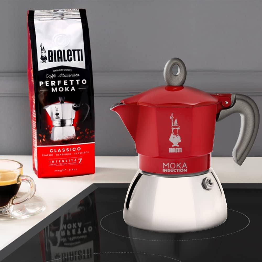 Bialetti New Moka Induction Induction Coffee Maker, 6 Cups, 280 milliliters, Aluminium, Red