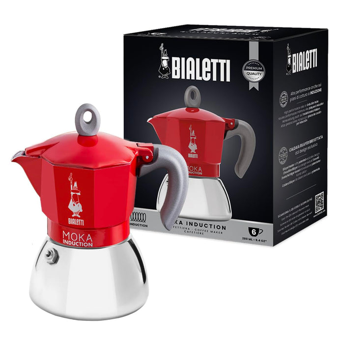 Bialetti New Moka Induction Induction Coffee Maker, 6 Cups, 280 milliliters, Aluminium, Red