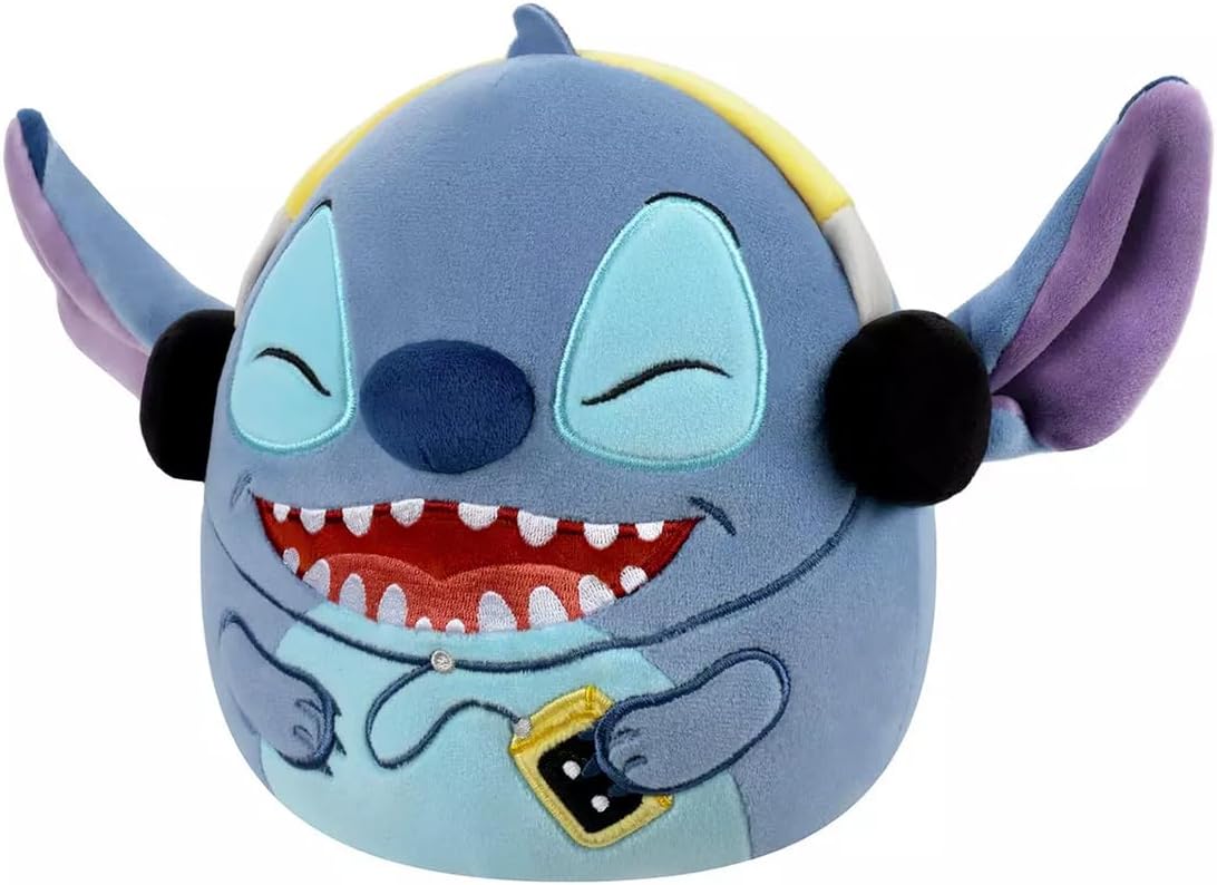 Squishmallows Originele 8-Inch Disney Stitch met Hoofdtelefoon Pluche