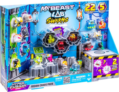 MrBeast Lab Swarms Hyper Series, Collect 100+ Unique Hyper Swarms, Chaos Pack Includes 22 Micro Beasts, 22 Collectible Stickers & 5 Caps to Build Out Your Own MrBeast Lab