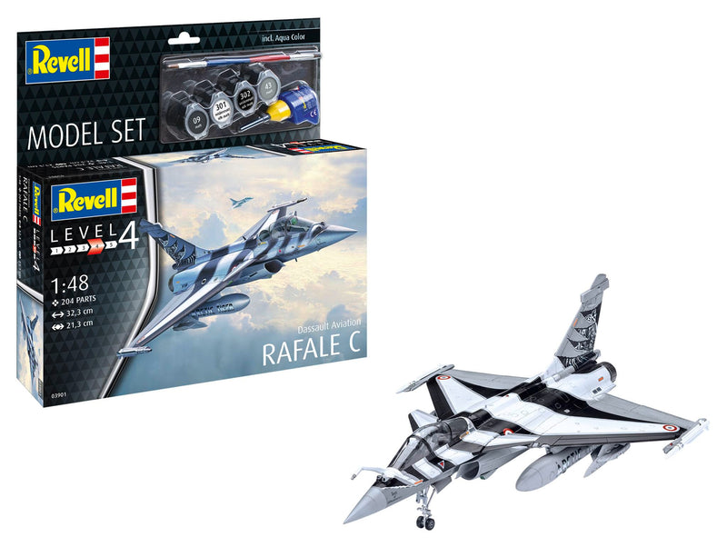 Revell Model Set 63901 Dassault Aviation Rafale C 1:48 Scale Unbuilt/Unpainted Plastic Model Kit with Accessories