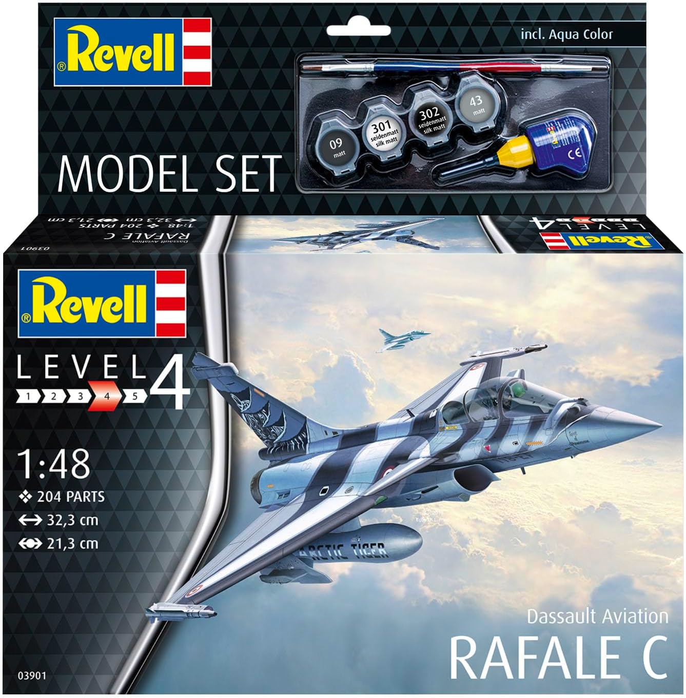 Revell Model Set 63901 Dassault Aviation Rafale C 1:48 Scale Unbuilt/Unpainted Plastic Model Kit with Accessories