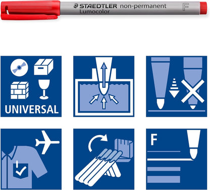 STAEDTLER 316 WP8 Lumocolor Non-Permanent Pen, Fine Line Width, 0.6mm - Assorted Colours (Pack of 8