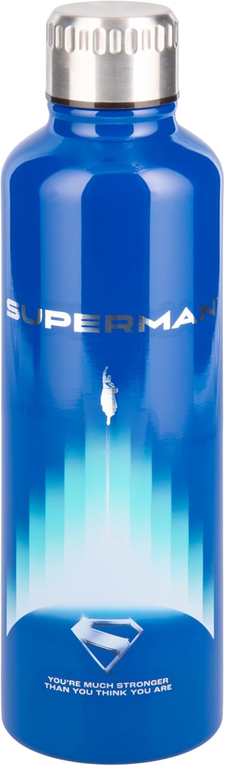 Paladone Superman Blue Metal Water Bottle, Officially Licensed DC Comics Superhero 500ml Stainless Steel Insulated Reusable Flask for School, Sports, Work