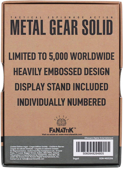 FaNaTtik Metal Gear Solid 2 Limited Edition Solid Snake Metal Ingot – Officially Licensed Merchandise, 5,000 Worldwide, Display Stand Included