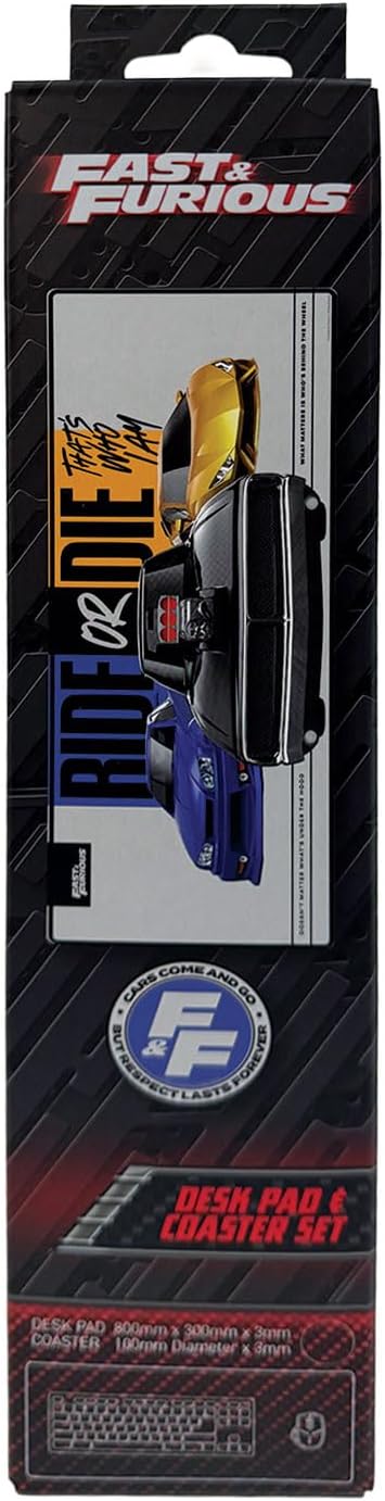 Fast & Furious “Ride or Die” Desk Pad & Coaster Set – Large Pad with Non-Slip Base – Official Movie Merchandise for Home, Office & Gamers