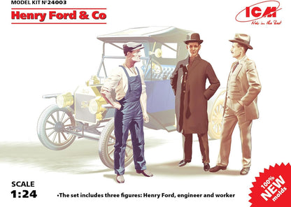 ICM ICM24003 1:24-Henry Ford & Co 3 Figures (Car not included
