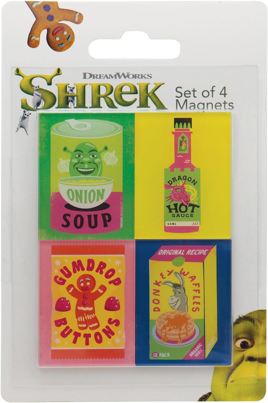 Shrek Magnet Set – Set of 4 Fridge Magnets with Movie Characters – Official Merchandise for Home, Office & Gifts