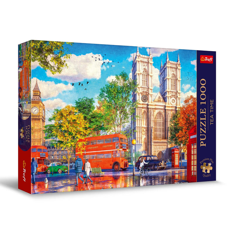 Trefl View Of London - 1000 Piece Jigsaw Puzzles for Adults & Children Aged 12+ - Tea Time Big Ben Red Bus Westminster Abbey Puzzle