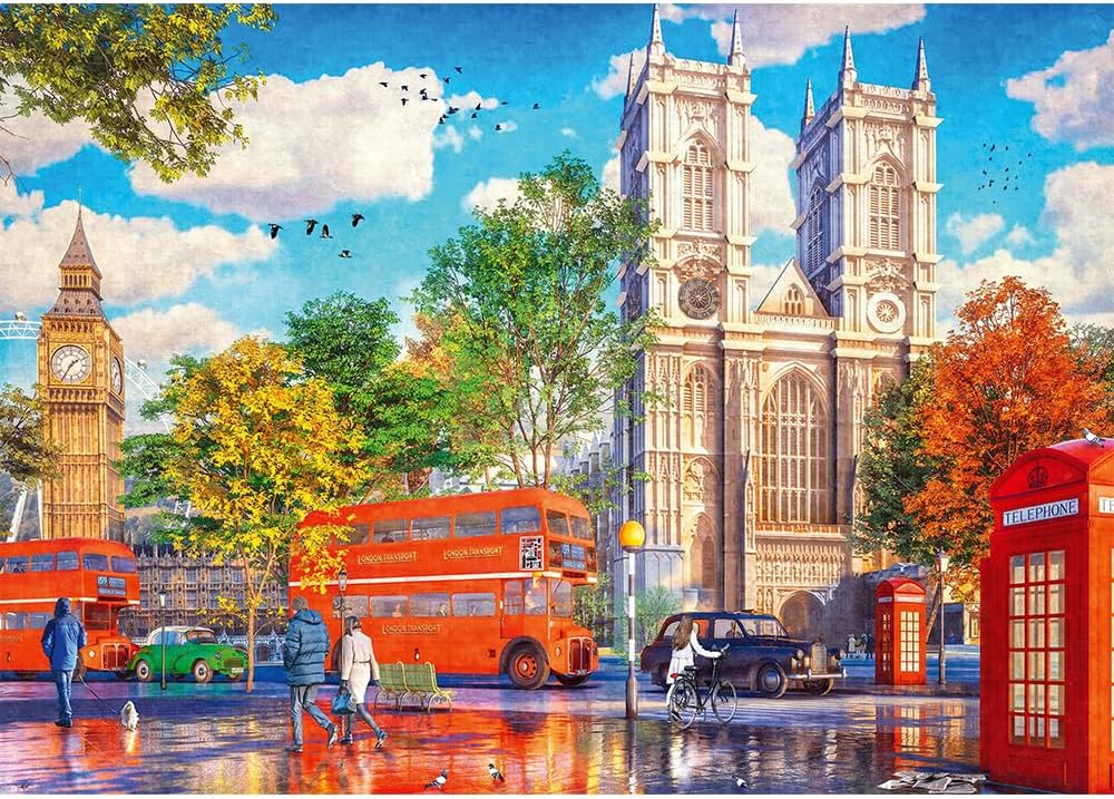 Trefl View Of London - 1000 Piece Jigsaw Puzzles for Adults & Children Aged 12+ - Tea Time Big Ben Red Bus Westminster Abbey Puzzle