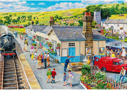 Trefl Railway Station Steam Train - 1000 Piece Jigsaw Puzzles for Adults & Children Aged 12+ - Tea Time Village Rail Station Trains Puzzle