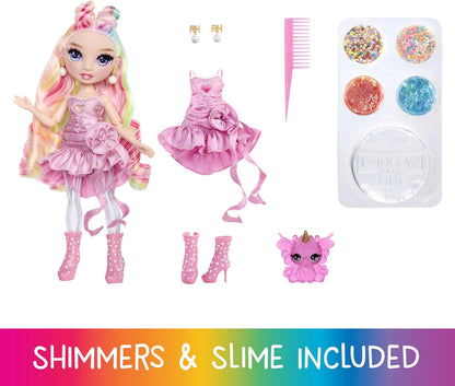 Rainbow High Rainbow Shimmers with Slime - Bella, Pink - 28cm Fashion Doll, Comes with a Slime Kit and a Pet Llama, Suitable for Children Ages 4+