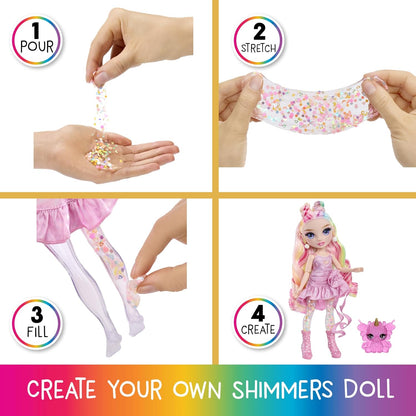 Rainbow High Rainbow Shimmers with Slime - Bella, Pink - 28cm Fashion Doll, Comes with a Slime Kit and a Pet Llama, Suitable for Children Ages 4+