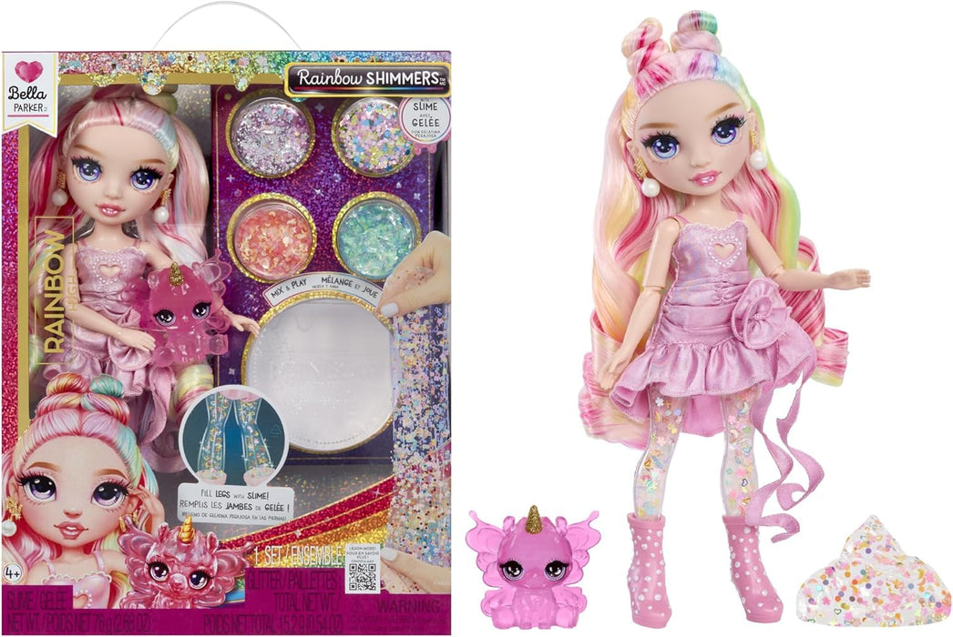 Rainbow High Rainbow Shimmers with Slime - Bella, Pink - 28cm Fashion Doll, Comes with a Slime Kit and a Pet Llama, Suitable for Children Ages 4+