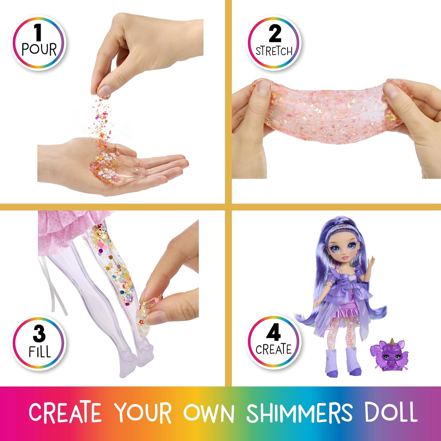 Rainbow High Rainbow Shimmers with Slime - Purple, Purple - 28cm Model Doll, with Slime Kit and Pet Squirrel, Suitable for Ages 4+