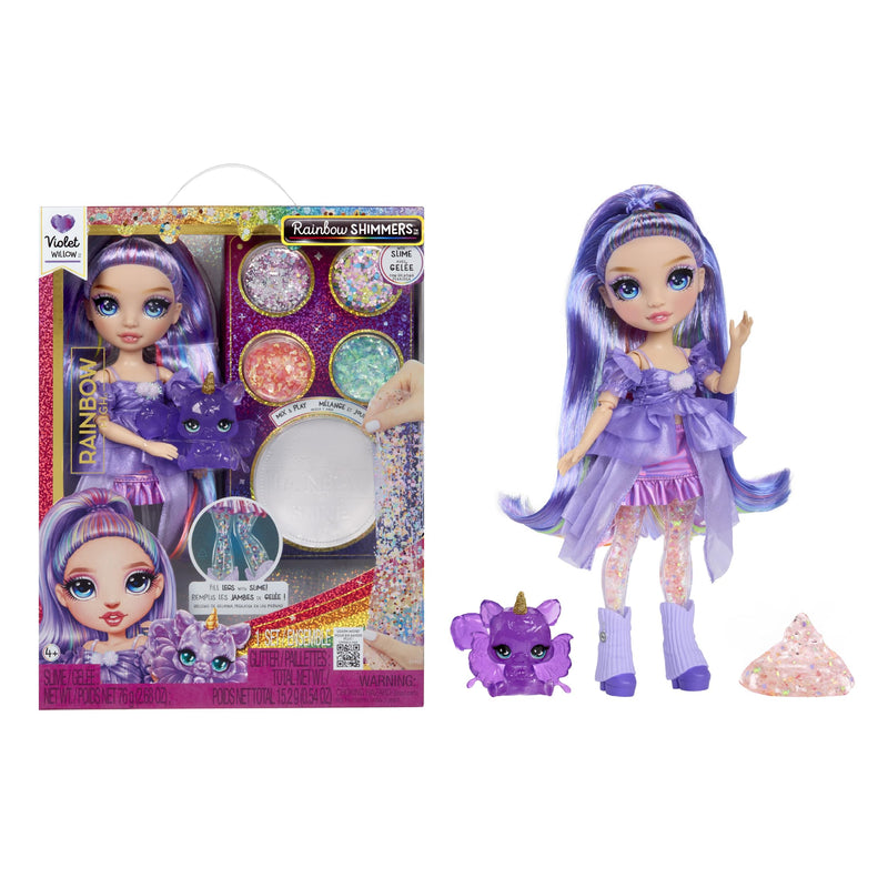 Rainbow High Rainbow Shimmers with Slime - Skyler, Blau - 28 cm Modepuppe mit 1 Schleim-Set und1 Häschen-Haustier, Geeignet für Kinder ab 4 Jahren