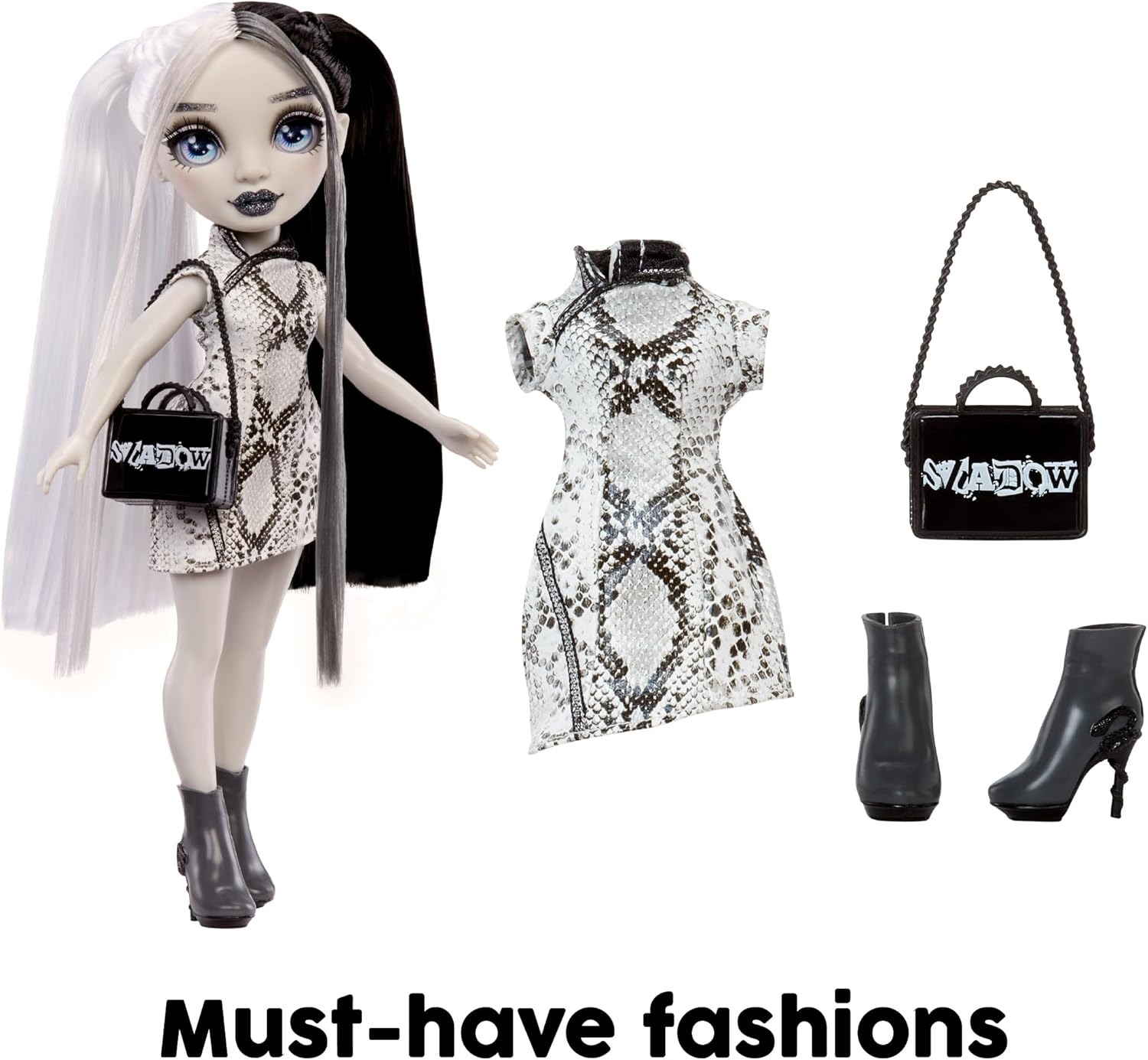 Rainbow High Shadow High Heather Grayson - Grayscale 28cm Fashion Doll, Black & White Hair and Outfit, Stylish Handbag, Cute Present for Children 4-10 Years Old