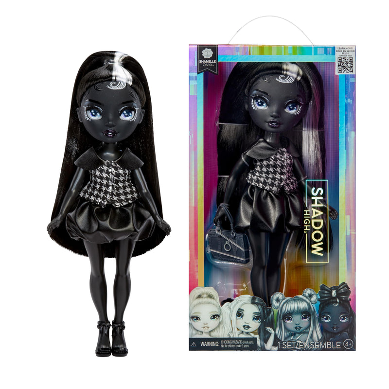 Rainbow High Shadow High Shanelle Onyx - Grayscale 28cm Fashion Doll, Black Hair and Outfit, Stylish Handbag, Cute Present for Children 4-10 Years Old