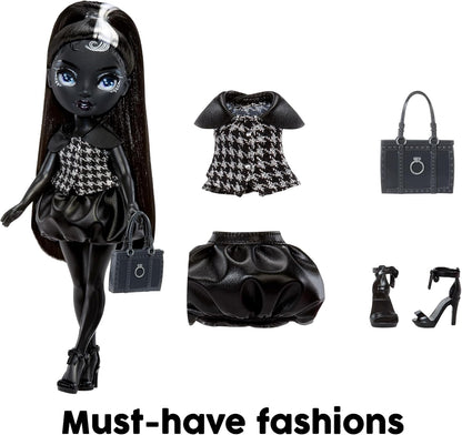 Rainbow High Shadow High Shanelle Onyx - Grayscale 28cm Fashion Doll, Black Hair and Outfit, Stylish Handbag, Cute Present for Children 4-10 Years Old