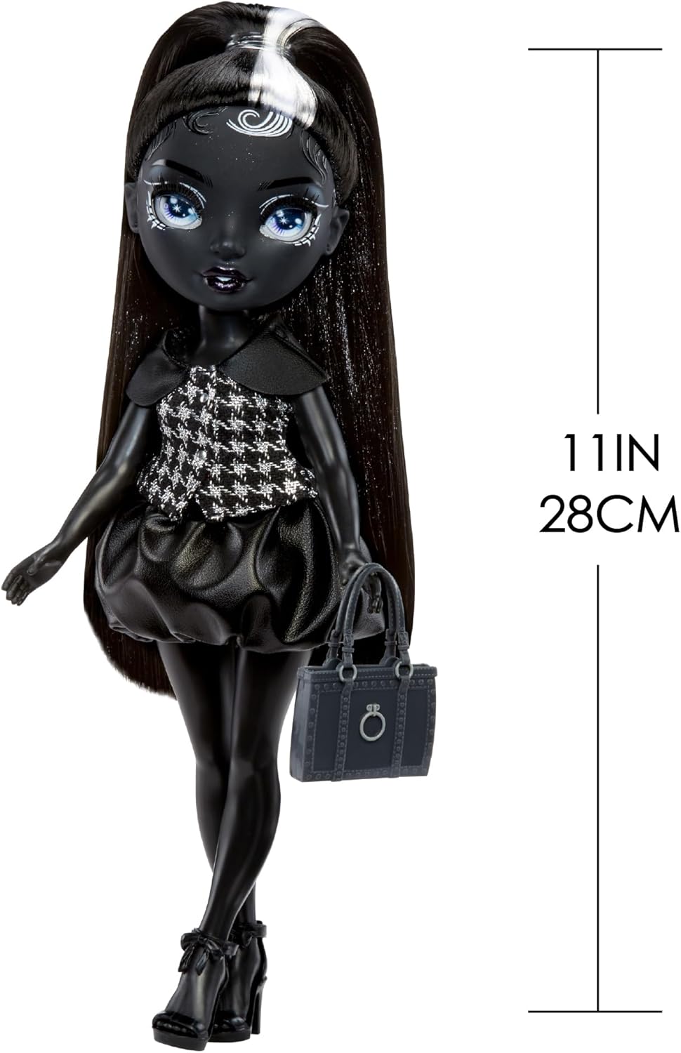 Rainbow High Shadow High Shanelle Onyx - Grayscale 28cm Fashion Doll, Black Hair and Outfit, Stylish Handbag, Cute Present for Children 4-10 Years Old