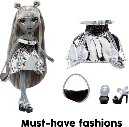 RAINBOW HIGH Shadow High Luna Madison - Muñeca de Moda en Escala de Grises de 28 cm, Pelo Gris, Traje Gris Metalizado, Bolso con Estilo, Bonito Regalo para Niños de 4 a 10 Años