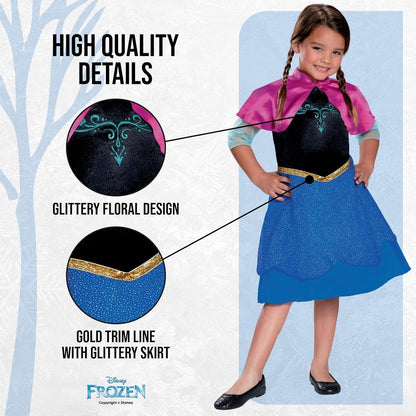 Disney Official Frozen Travelling Anna Standard Costume Kids, Princess Dress Up for Girls