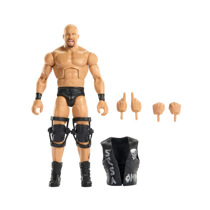 Mattel WWE Elite Action Figure & Accessories, Greatest Hits 2025 Set, 6-inch Collectible “Stone Cold” Steve Austin with 25 Articulation Points & Swappable Hands, JHT58