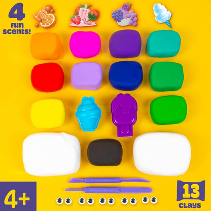 Play-Doh Air Dry Clay Variety Pack - 13 Colours with Sculpting Tools, Reusable Moulds, Wiggly Eyes & Project Guide - Lightweight Crumble-Free Air Dry Modelling Clay Set for Kids Ages 4+