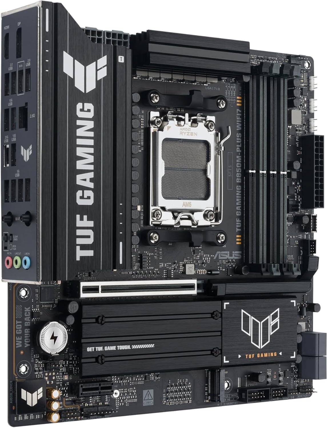 ASUS TUF GAMING B850M-PLUS WIFI7 AMD B850 Socket AM5 micro ATX (Asus TUF GAMING B850M-PLUS WIFI7, AMD B850, AM5, Micro ATX, 4 DDR5, HDMI, DP, Wi-Fi 7, 2.5G LAN, 3x M.2