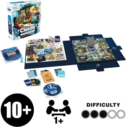 Cluedo Advent Calendar: Secrets Under Snowfall, 24-Day Family Mystery Puzzle Game with 22 Daily Puzzles, Storybook, Tokens and Surprises, Fun For Kids & Families That Love Classic Games