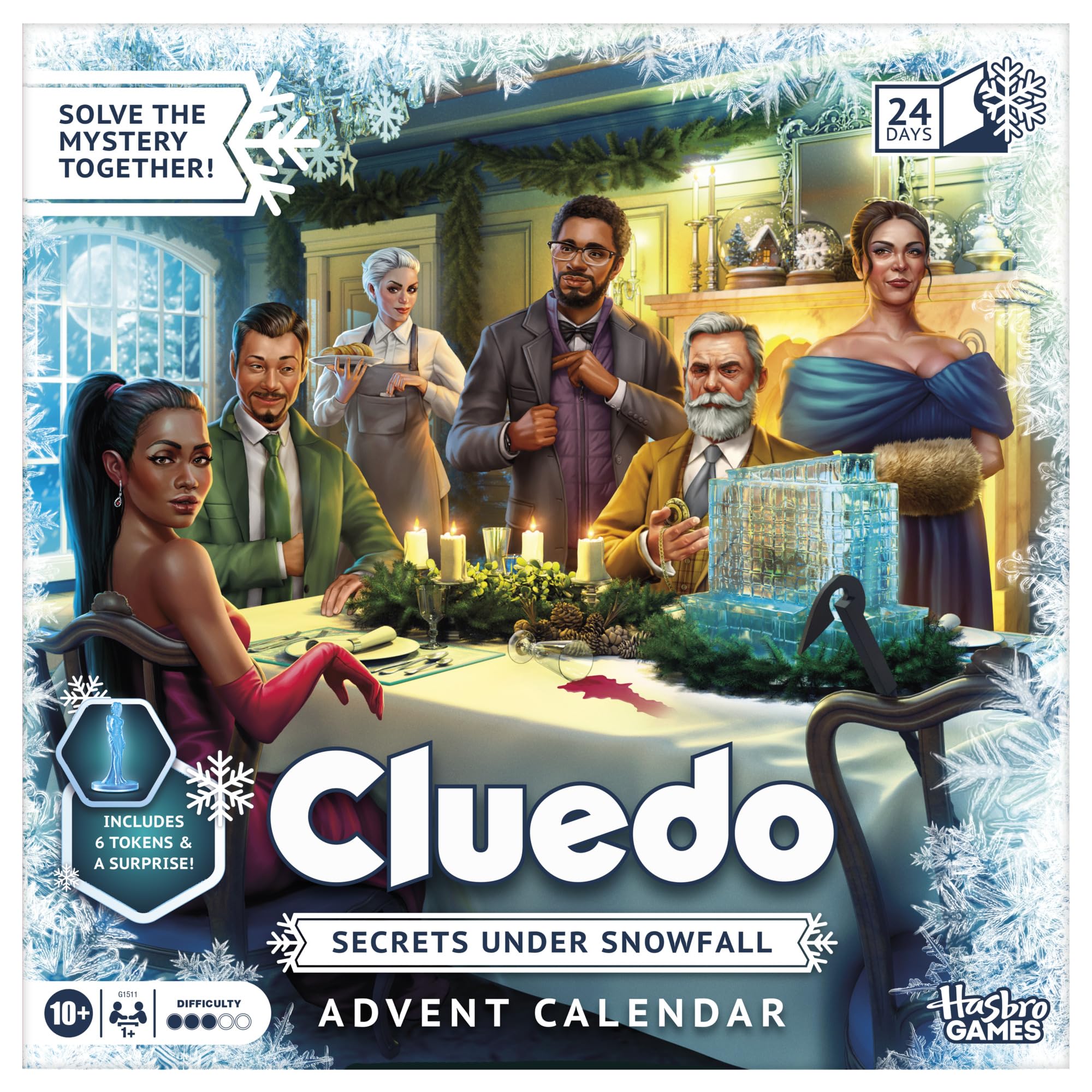 Cluedo Advent Calendar: Secrets Under Snowfall, 24-Day Family Mystery Puzzle Game with 22 Daily Puzzles, Storybook, Tokens and Surprises, Fun For Kids & Families That Love Classic Games