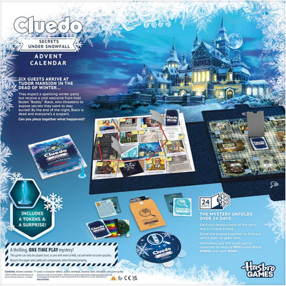 Cluedo Advent Calendar: Secrets Under Snowfall, 24-Day Family Mystery Puzzle Game with 22 Daily Puzzles, Storybook, Tokens and Surprises, Fun For Kids & Families That Love Classic Games