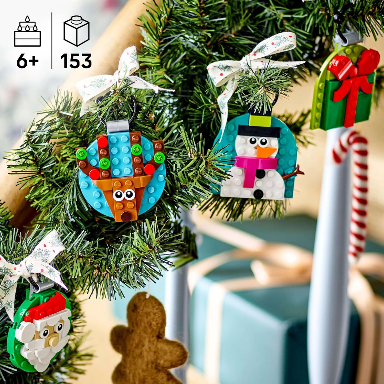 LEGO Christmas Ornament Selection - Building Toy with 4 Hanging Decorations incl. Santa, a Snowman & a Reindeer - Fun Family Activity for 6+ Year Old Girls & Boys - 40744