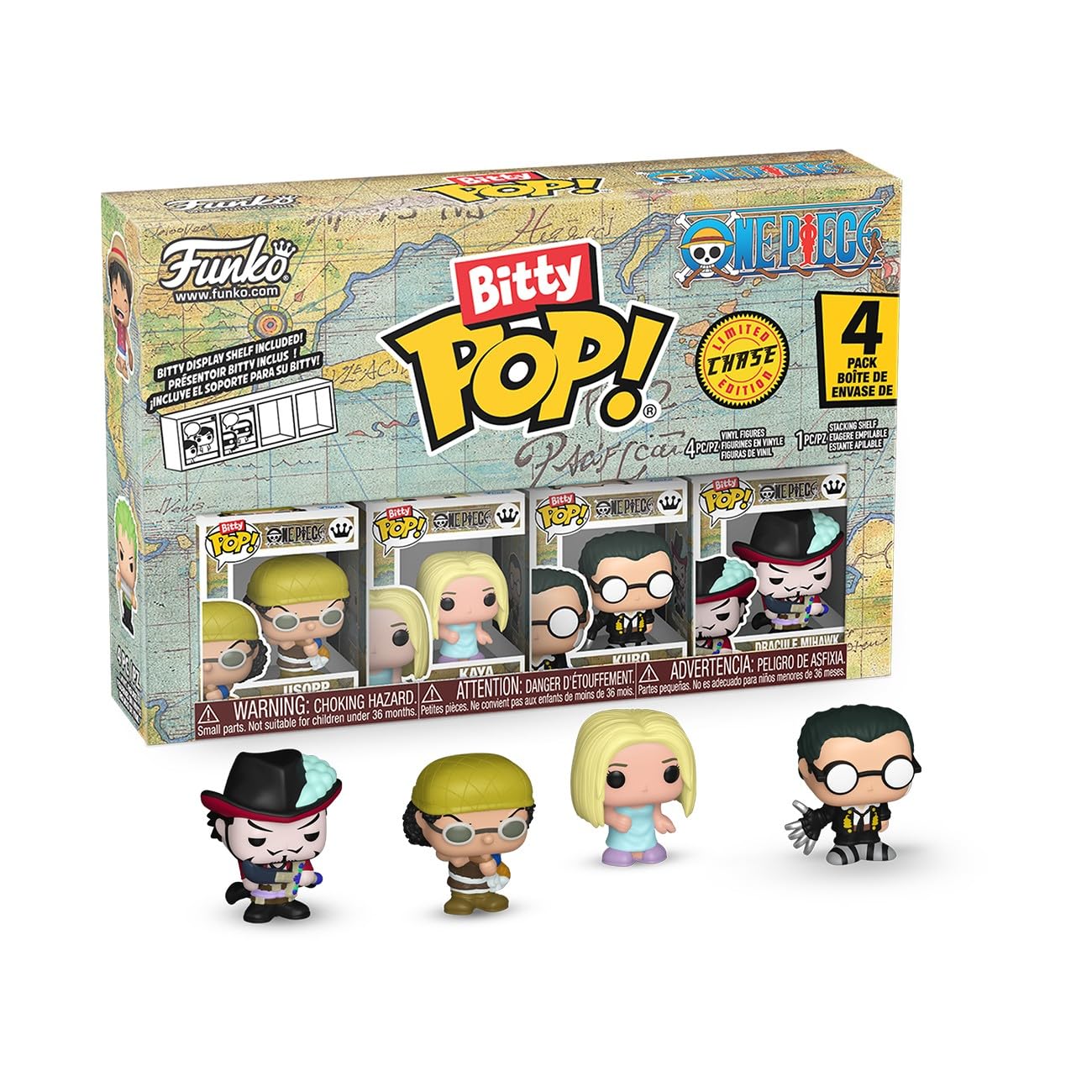 Funko Bitty Pop! One Piece - Usopp - 4 Pack - 1/6 Odds for Rare Chase Variant and A Surprise Mystery Mini Figure - 0.9 Inch (2.2 Cm) Collectable - Stackable Display Shelf Included