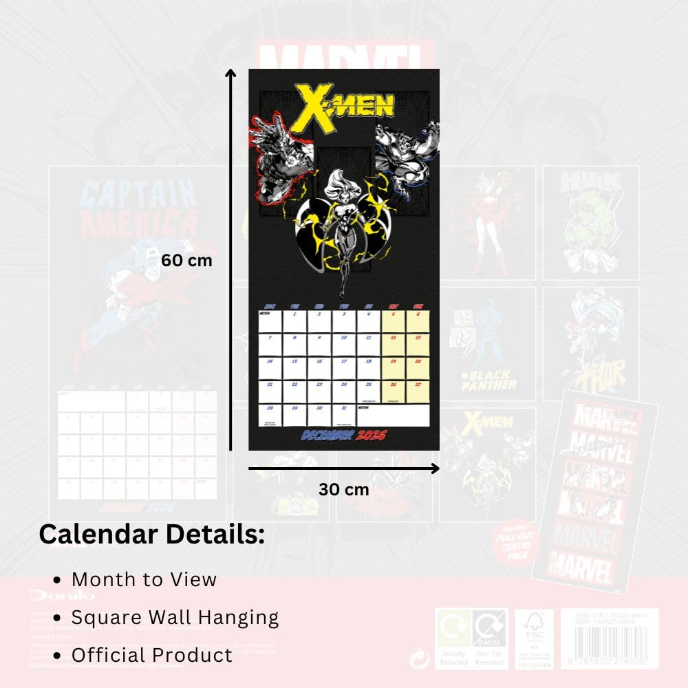 2026 CALENDAR MARVEL COMICS MONTH TO VIEW SQUARE WALL CALENDAR OFFICIAL PRODUCT