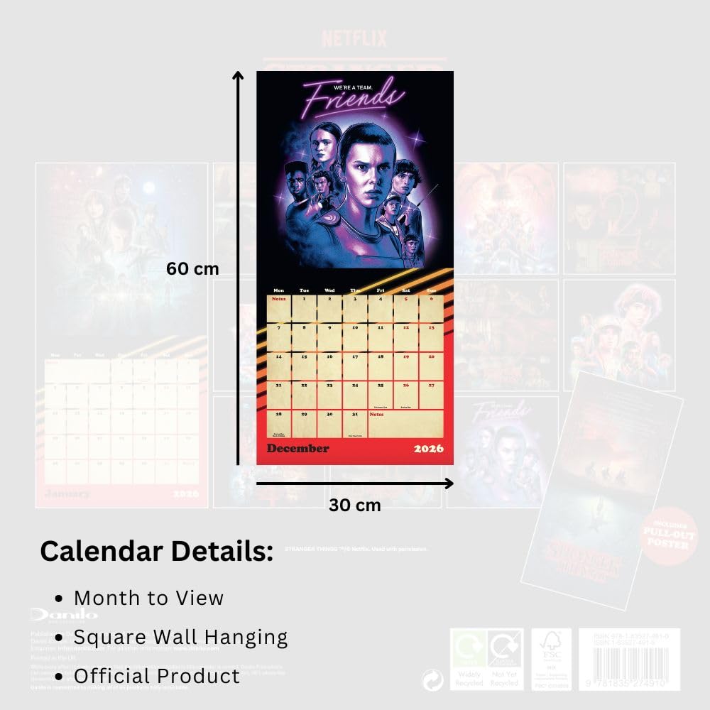 2026 CALENDAR STRANGER THINGS REWATCH MONTH TO VIEW SQUARE WALL CALENDAR OFFICIAL PRODUCT