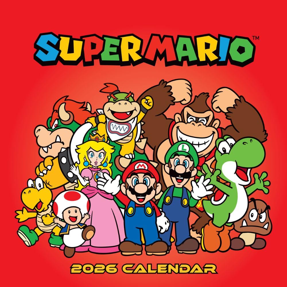 2026 CALENDAR SUPER MARIO MONTH TO VIEW SQUARE WALL CALENDAR OFFICIAL PRODUCT