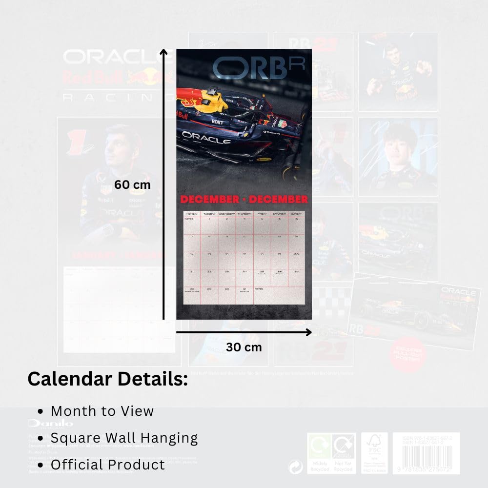 2026 CALENDAR RED BULL RACING MONTH TO VIEW SQUARE WALL CALENDAR OFFICIAL PRODUCT