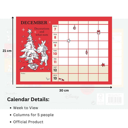 2026 FAMILY ORGANISER DISNEY WINNIE THE POOH 5 COLUMN MONTH TO VIEW A4 WALL CALENDAR OFFICIAL PRODUCT